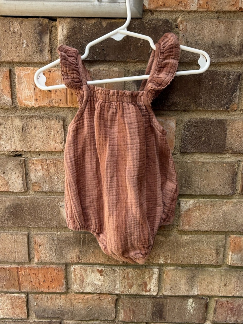 Quincy Mae Dusty Rose Ruffled Muslin Romper